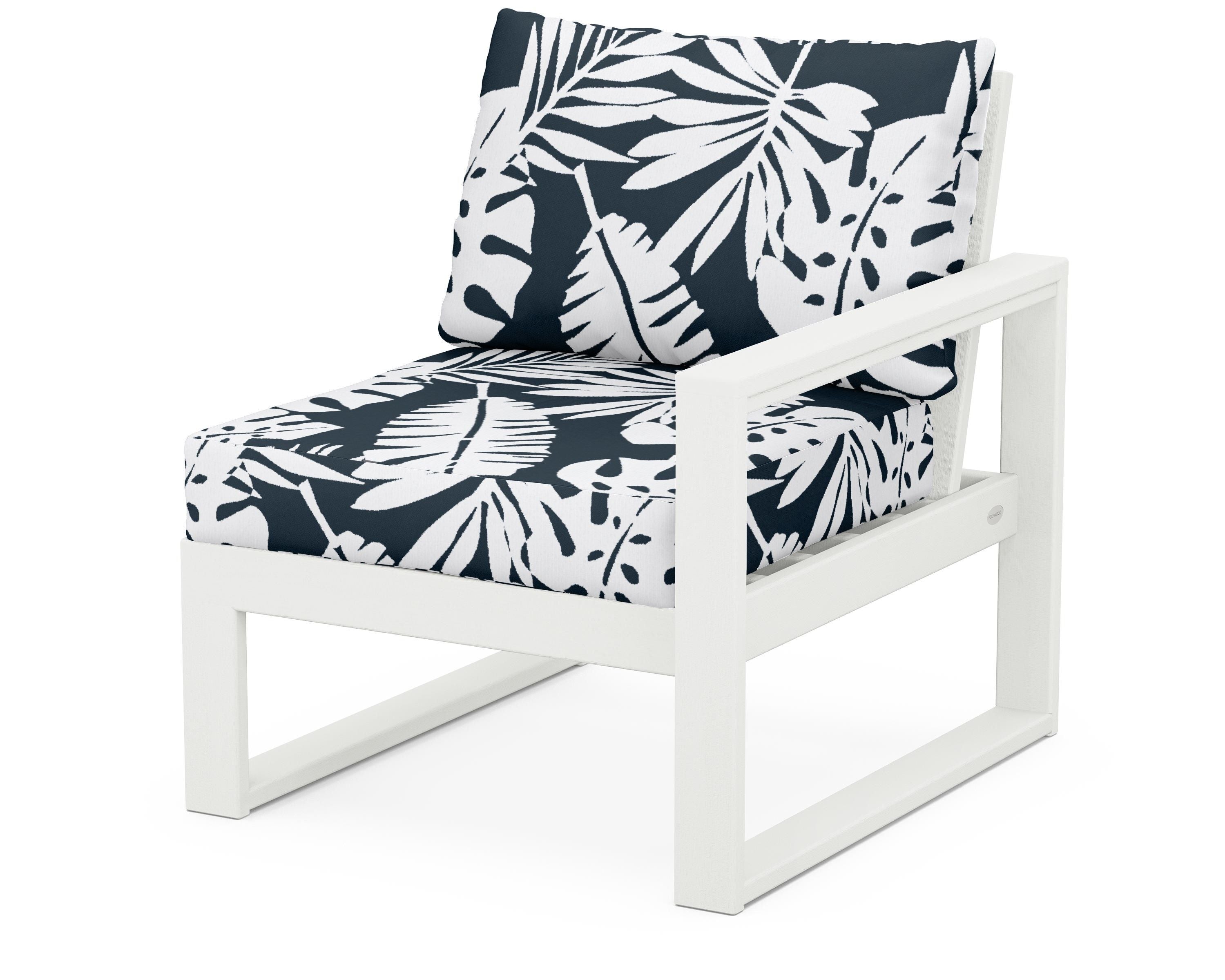 POLYWOOD® EDGE Modular Right Arm Chair in Vintage White / Leaf Marine Indigo