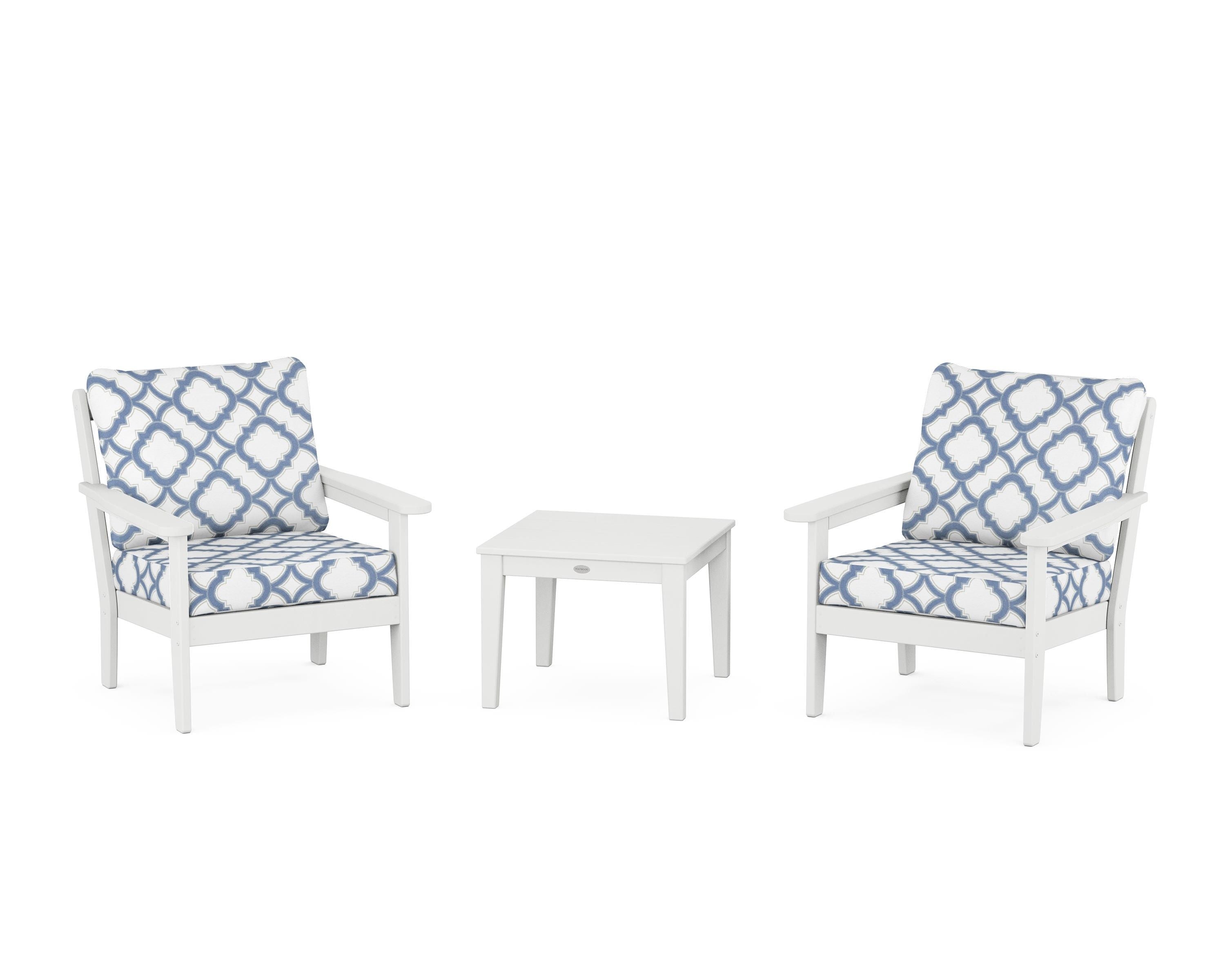 Country Living Cottage 3-Piece Deep Seating Set in White / Trellis Sky Blue