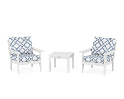 Country Living Cottage 3-Piece Deep Seating Set in White / Trellis Sky Blue