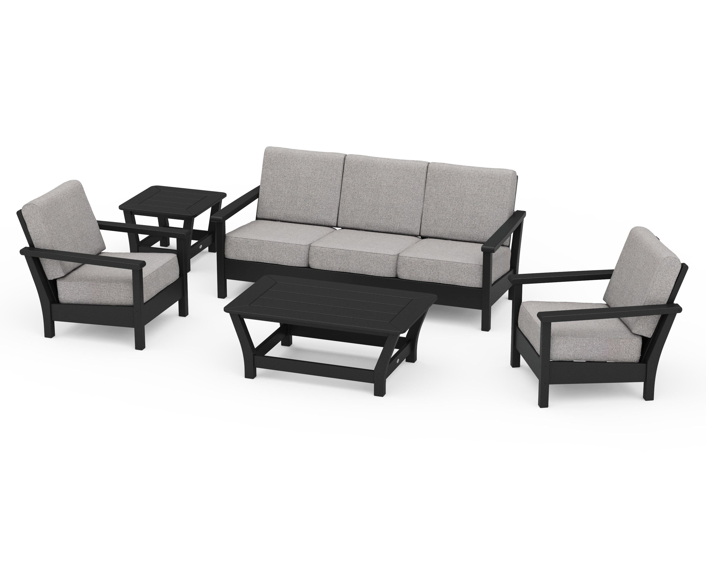 POLYWOOD® Harbour 5-Piece Deep Seating Set in Black / Grey Mist