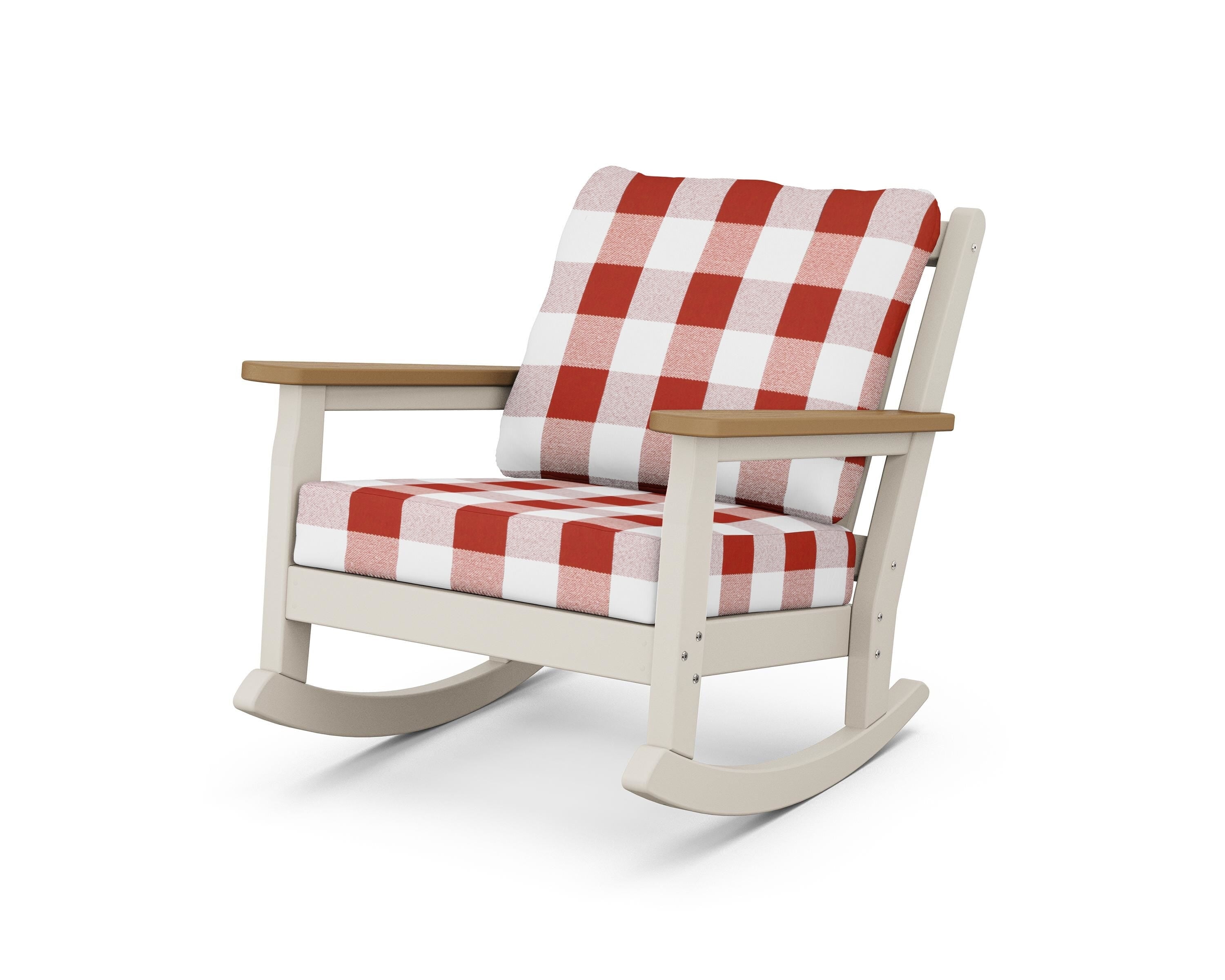 POLYWOOD® Chippendale Deep Seating Rocking Chair in Sand / Natural / Buffalo Plaid Crimson