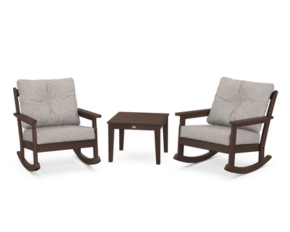 POLYWOOD® Vineyard 3-Piece Deep Seating Rocker Set in Mahogany / Weathered Tweed