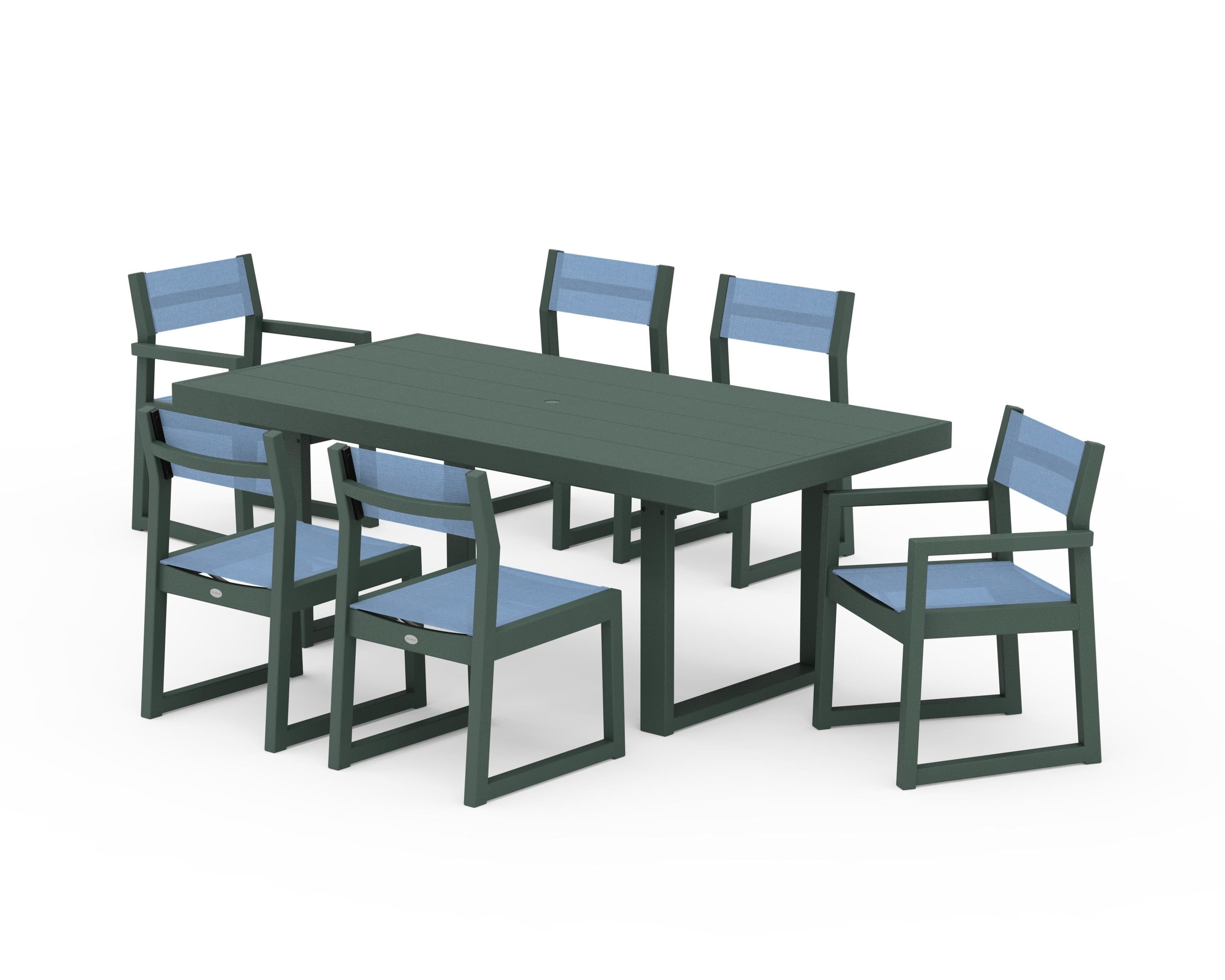 POLYWOOD® EDGE Sling 7-Piece Dining Set in Green / Poolside Sling