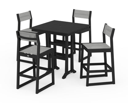 POLYWOOD® EDGE Sling Arm Chair 5-Piece Farmhouse Bar Set with Trestle Legs in Black / Metallic Sling