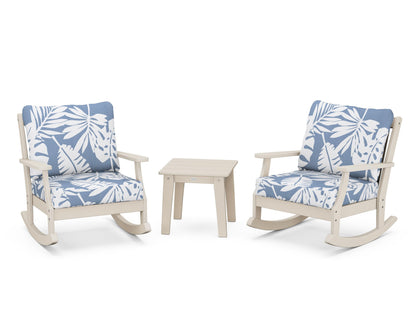 POLYWOOD® Braxton 3-Piece Deep Seating Rocker Set in Sand / Leaf Sky Blue