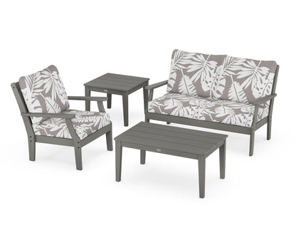 POLYWOOD® Braxton 4-Piece Deep Seating Set in Slate Grey / Leaf Grey Mist