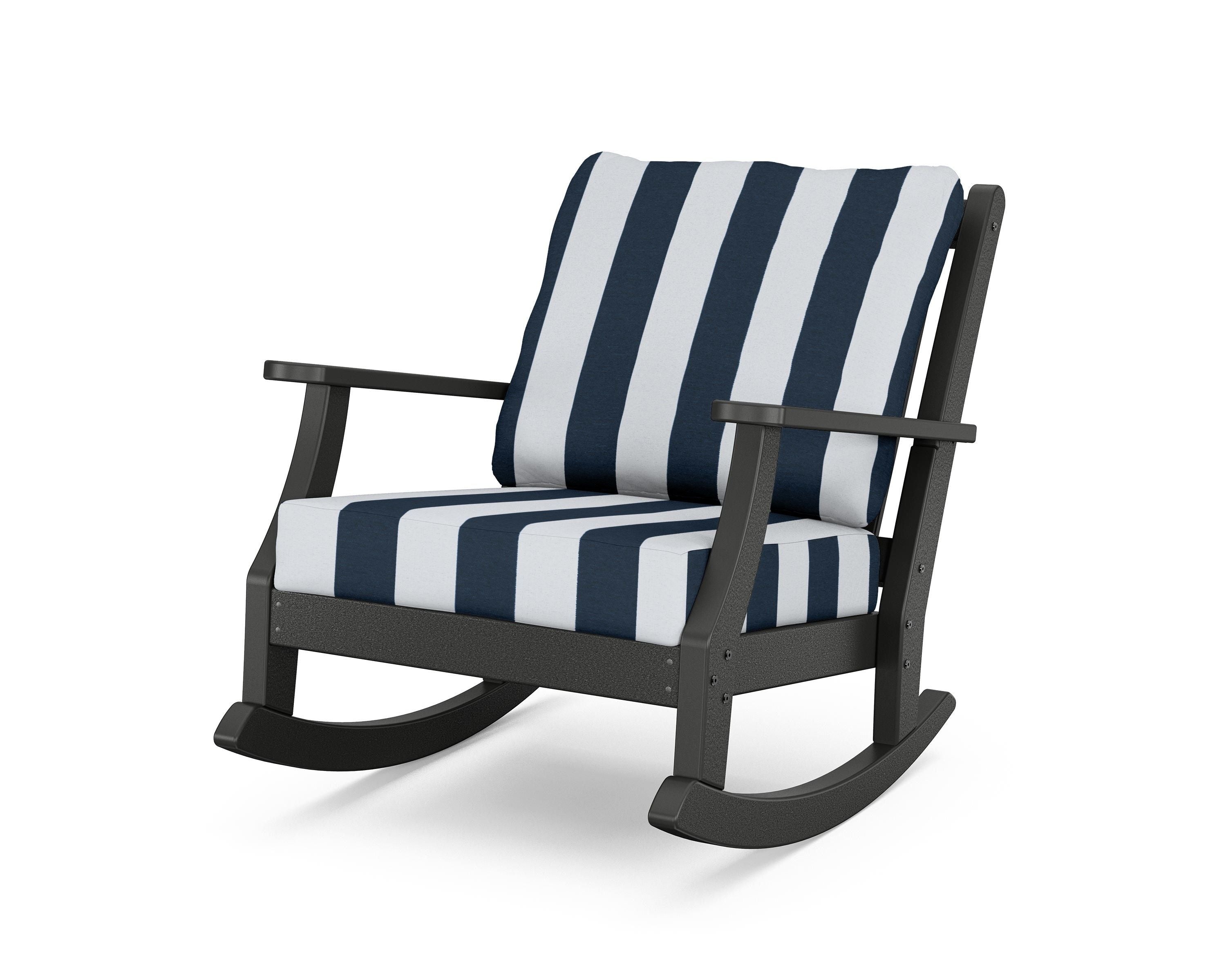 Country Living Wovendale Deep Seating Rocking Chair in Black / Cabana Stripe Marine Indigo
