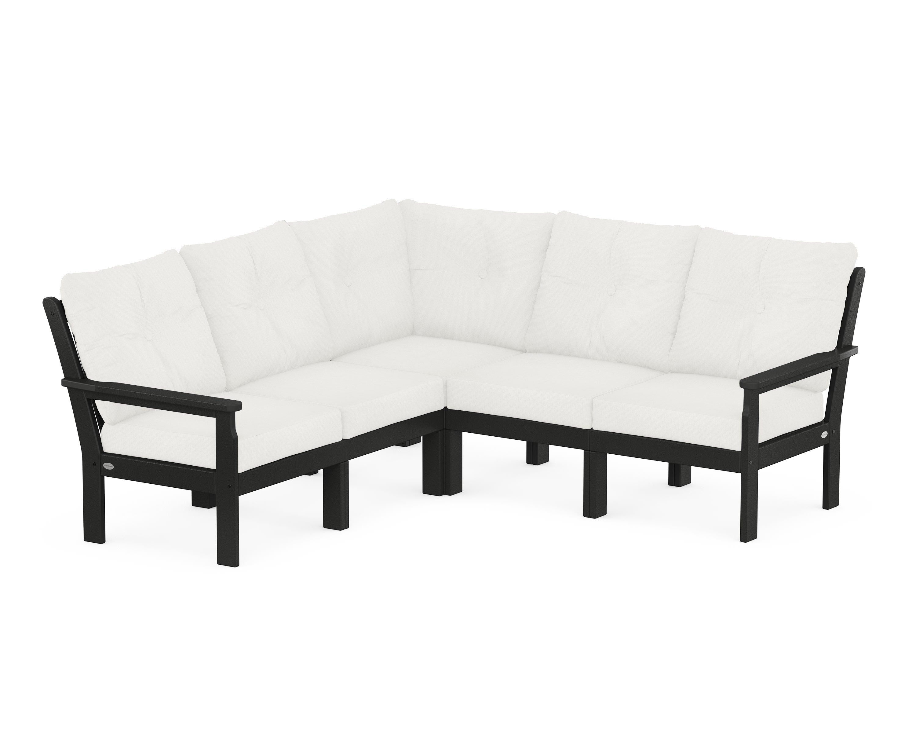 POLYWOOD® Vineyard 5-Piece Sectional in Black / Natural Linen