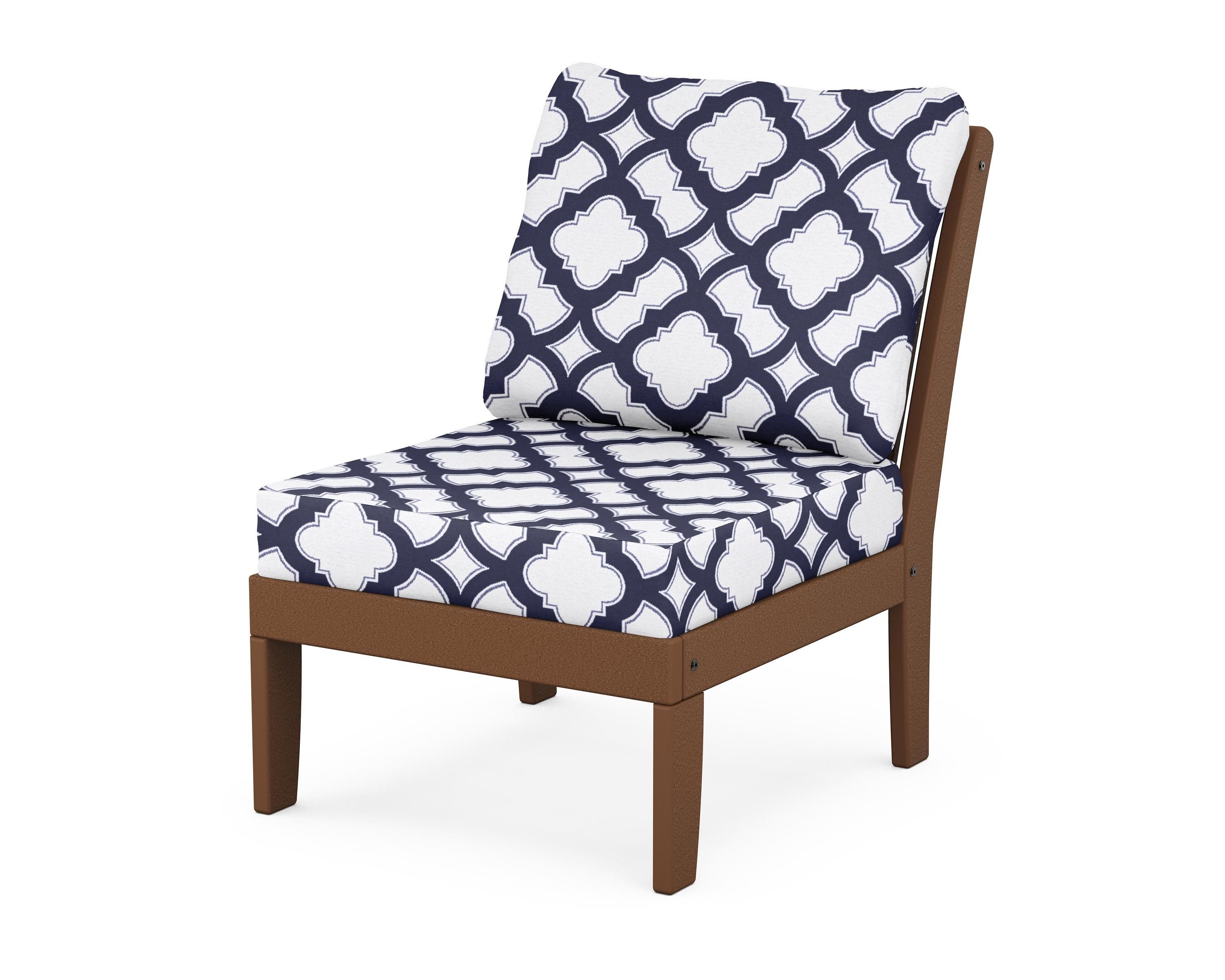 POLYWOOD® Braxton Modular Armless Chair in Teak / Trellis Navy