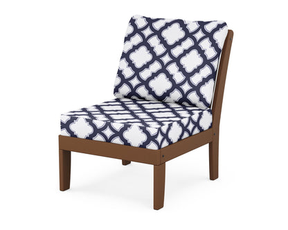 POLYWOOD® Braxton Modular Armless Chair in Teak / Trellis Navy