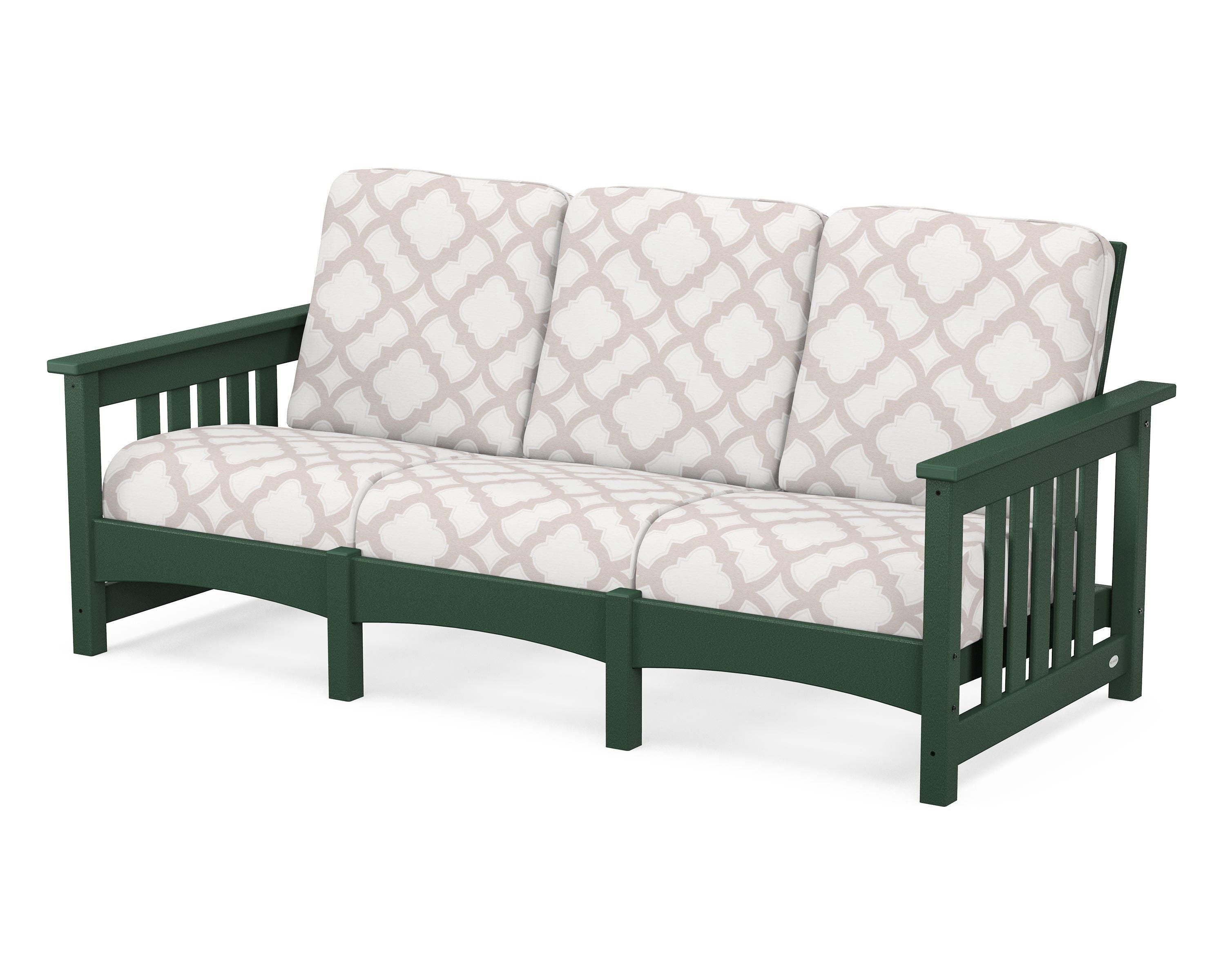 POLYWOOD® Club Mission Sofa in Green / Trellis Dune Burlap