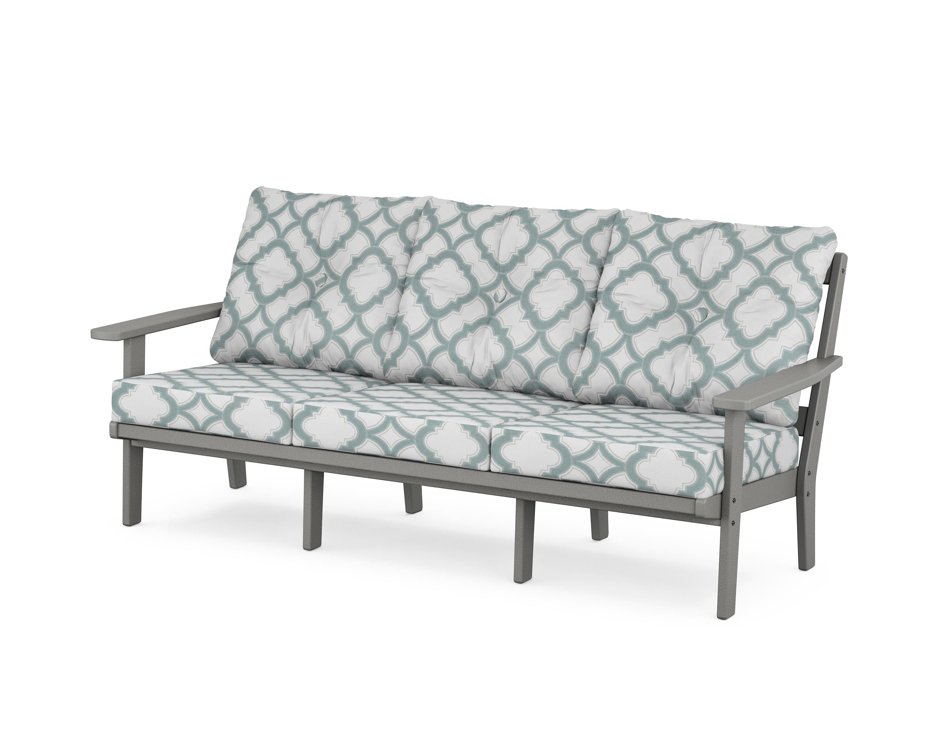 POLYWOOD® Oxford Deep Seating Sofa in Slate Grey / Trellis Glacier Spa