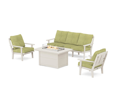 POLYWOOD® Mission Deep Seating Fire Pit Table Set in Sand / Chartreuse Boucle