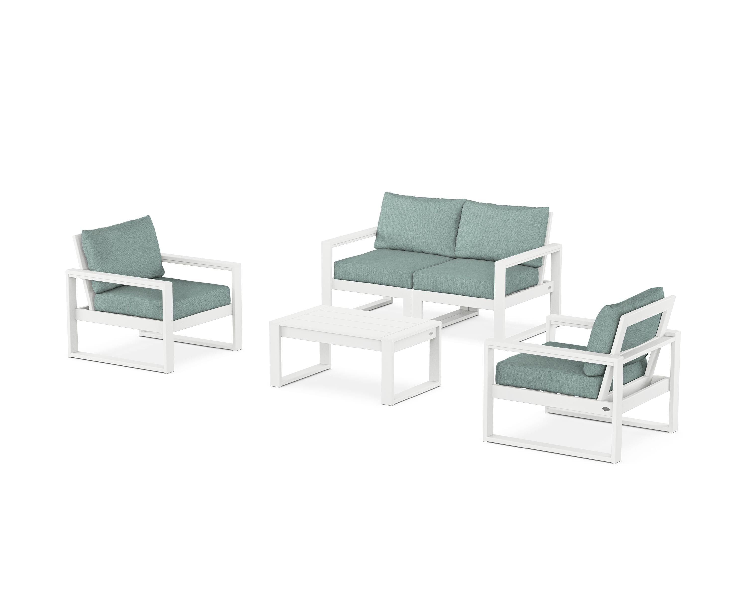 POLYWOOD® EDGE Sectional 4-Piece Deep Seating Set with Loveseat in White / Glacier Spa