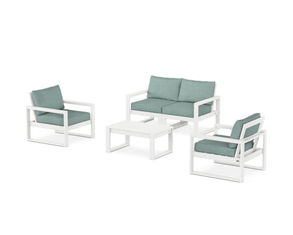 POLYWOOD® EDGE Sectional 4-Piece Deep Seating Set with Loveseat in White / Glacier Spa