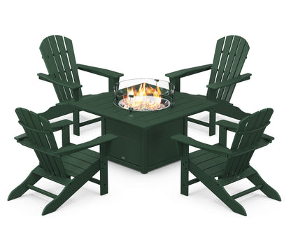 POLYWOOD® Palm Coast 5-Piece Adirondack Chair Conversation Set with Fire Pit Table in Green