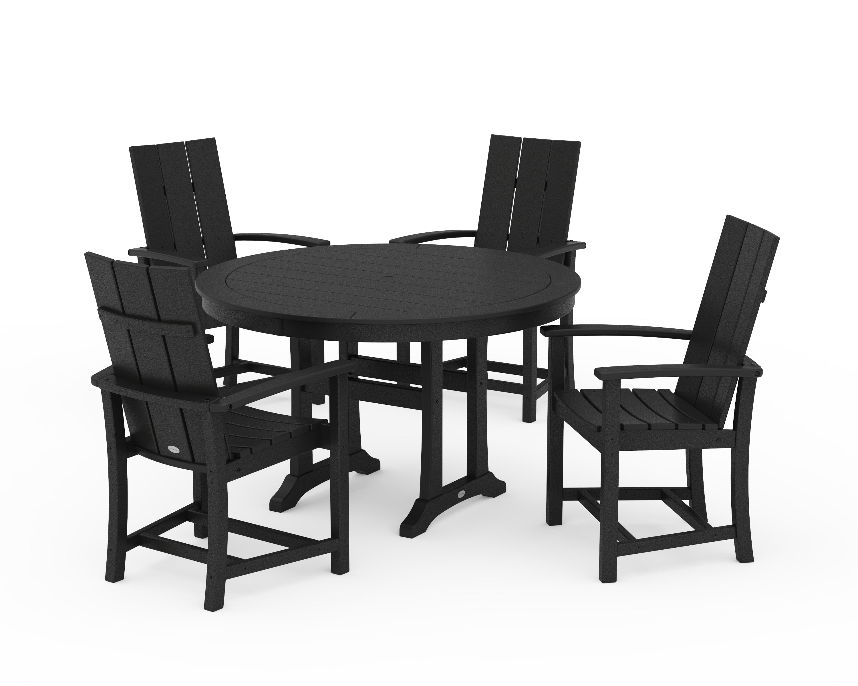 POLYWOOD® Modern Adirondack 5-Piece Round Dining Set with Trestle Legs in Black