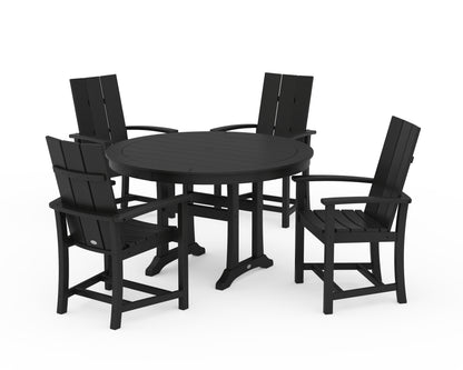 POLYWOOD® Modern Adirondack 5-Piece Round Dining Set with Trestle Legs in Black