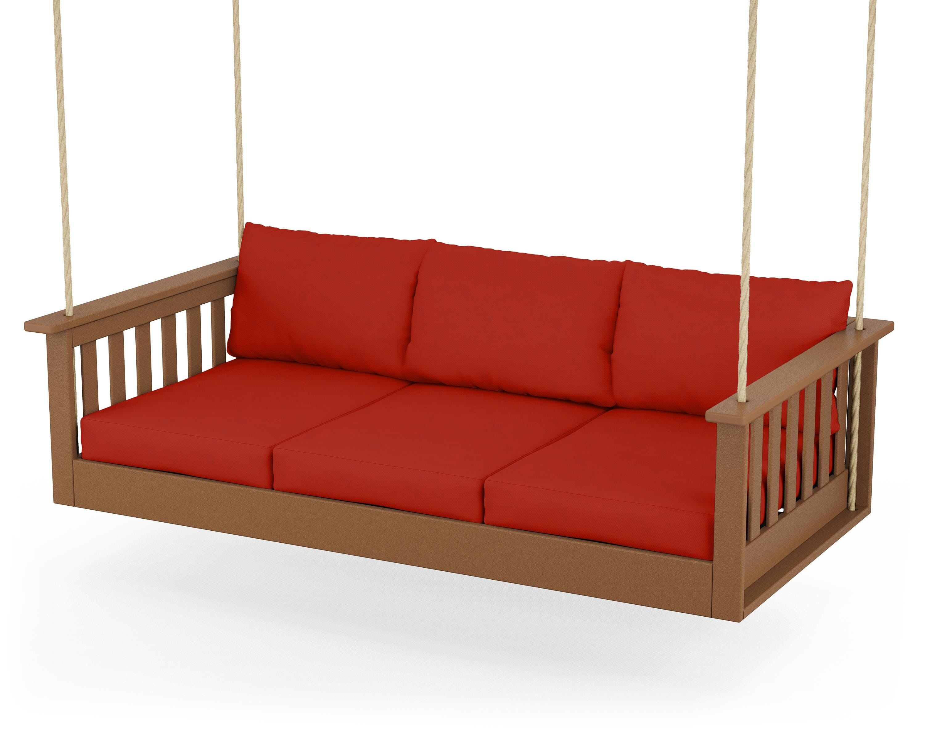 POLYWOOD® Vineyard Daybed Swing in Teak / Canvas Jockey Red