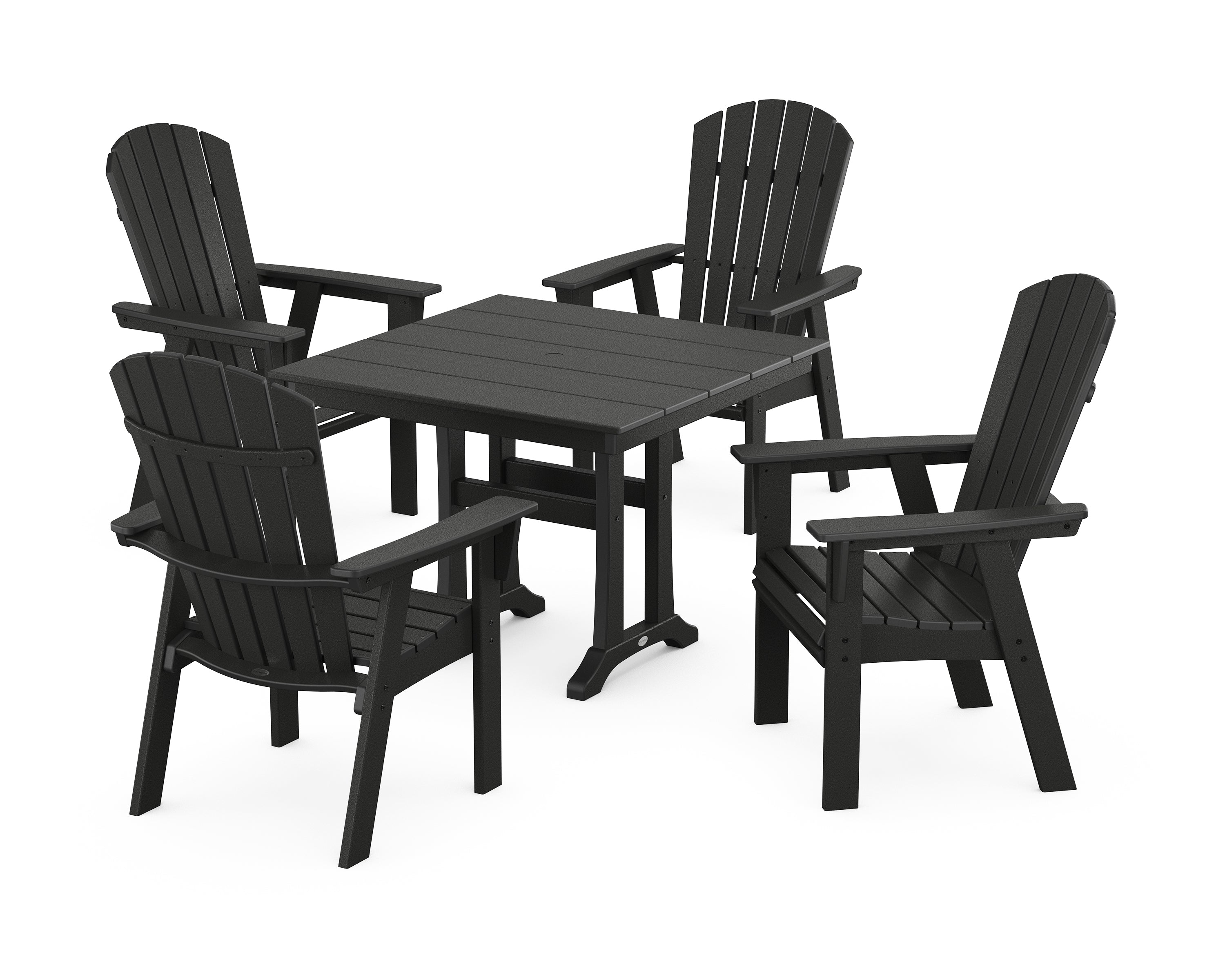 POLYWOOD® Nautical Adirondack 5-Piece Farmhouse Dining Set With Trestle Legs in Black