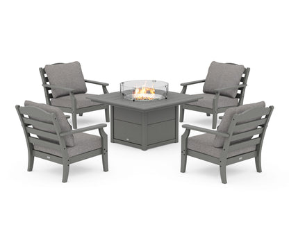 Draper James™ by  POLYWOOD® Savannah 5-Piece Deep Seating Set with Fire Pit Table in Slate Grey / Grey Mist