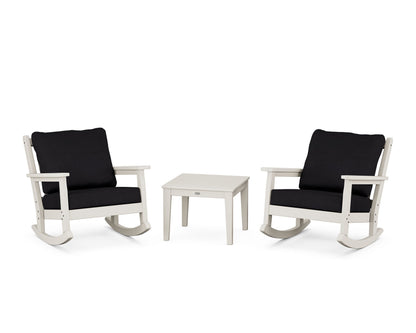 POLYWOOD® Chippendale 3-Piece Deep Seating Rocker Set in Sand / Midnight Linen