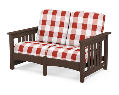 POLYWOOD® Club Mission Loveseat in Mahogany / Buffalo Plaid Crimson