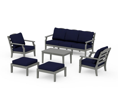 Draper James™ by  POLYWOOD® Savannah 6-Piece Lounge Sofa Set in Slate Grey / Navy