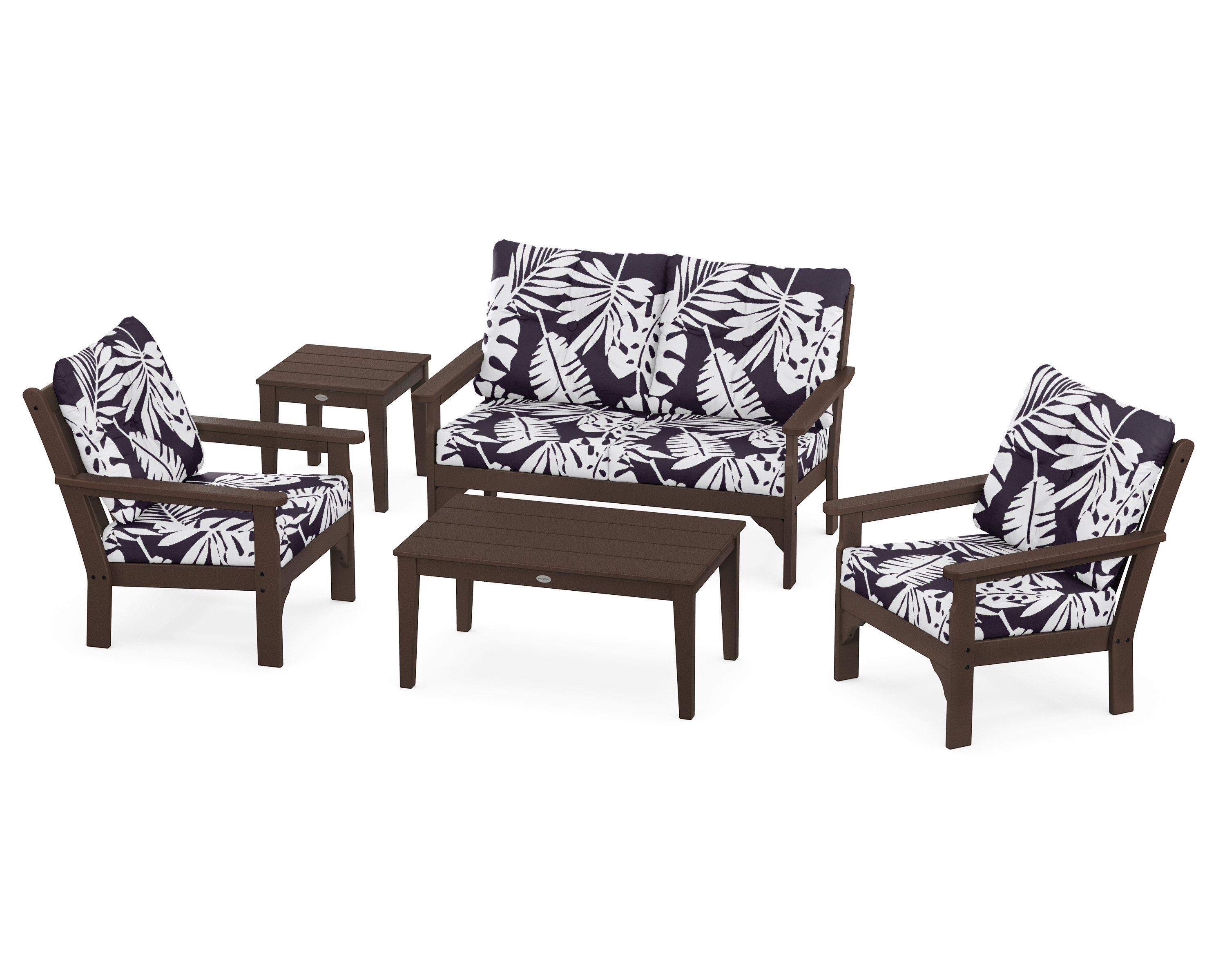 POLYWOOD® Vineyard 5-Piece Deep Seating Set in Mahogany / Leaf Navy