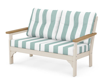 POLYWOOD® Vineyard Deep Seating Loveseat in Sand / Natural / Cabana Stripe Glacier Spa