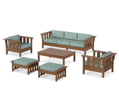 Martha Stewart by POLYWOOD® Acadia 6-Piece Lounge Sofa Set in Teak / Glacier Spa