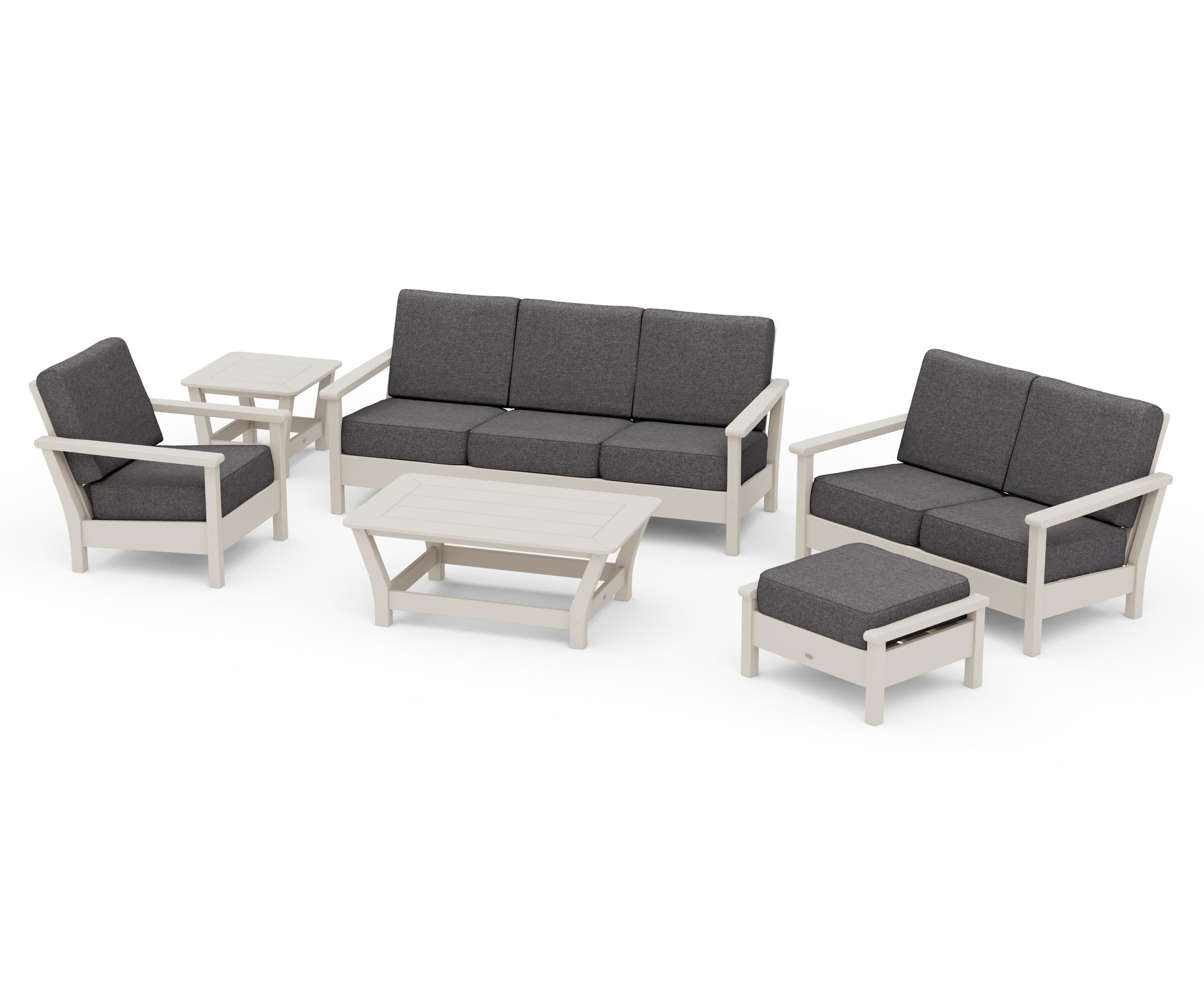 POLYWOOD® Harbour 6-Piece Outdoor Living Set in Sand / Ash Charcoal