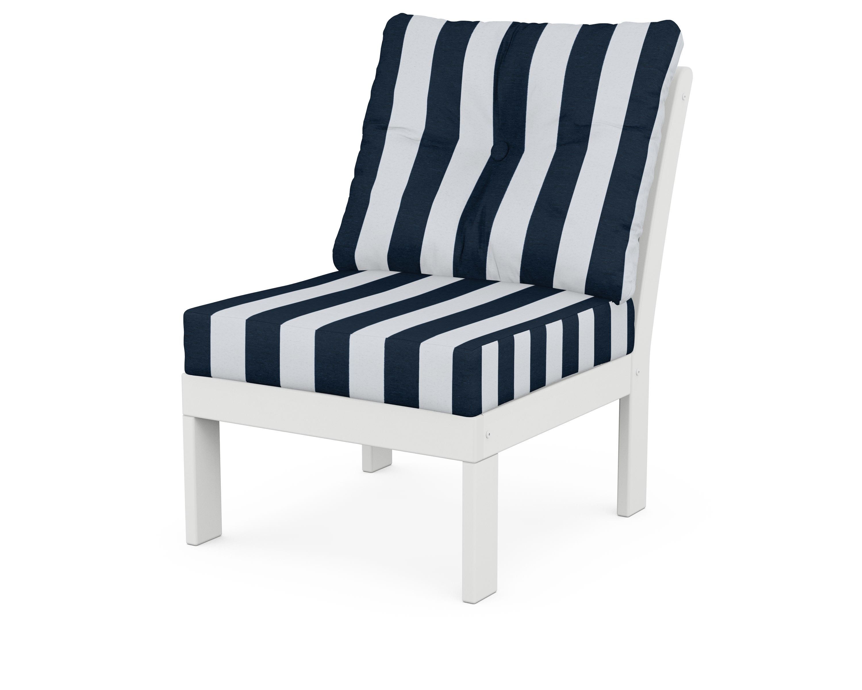 POLYWOOD® Vineyard Modular Armless Chair in White / Cabana Stripe Marine Indigo