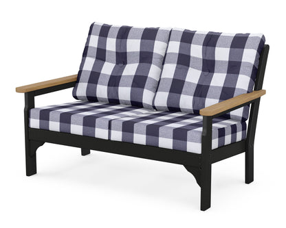 POLYWOOD® Vineyard Deep Seating Loveseat in Black / Natural / Buffalo Plaid Navy