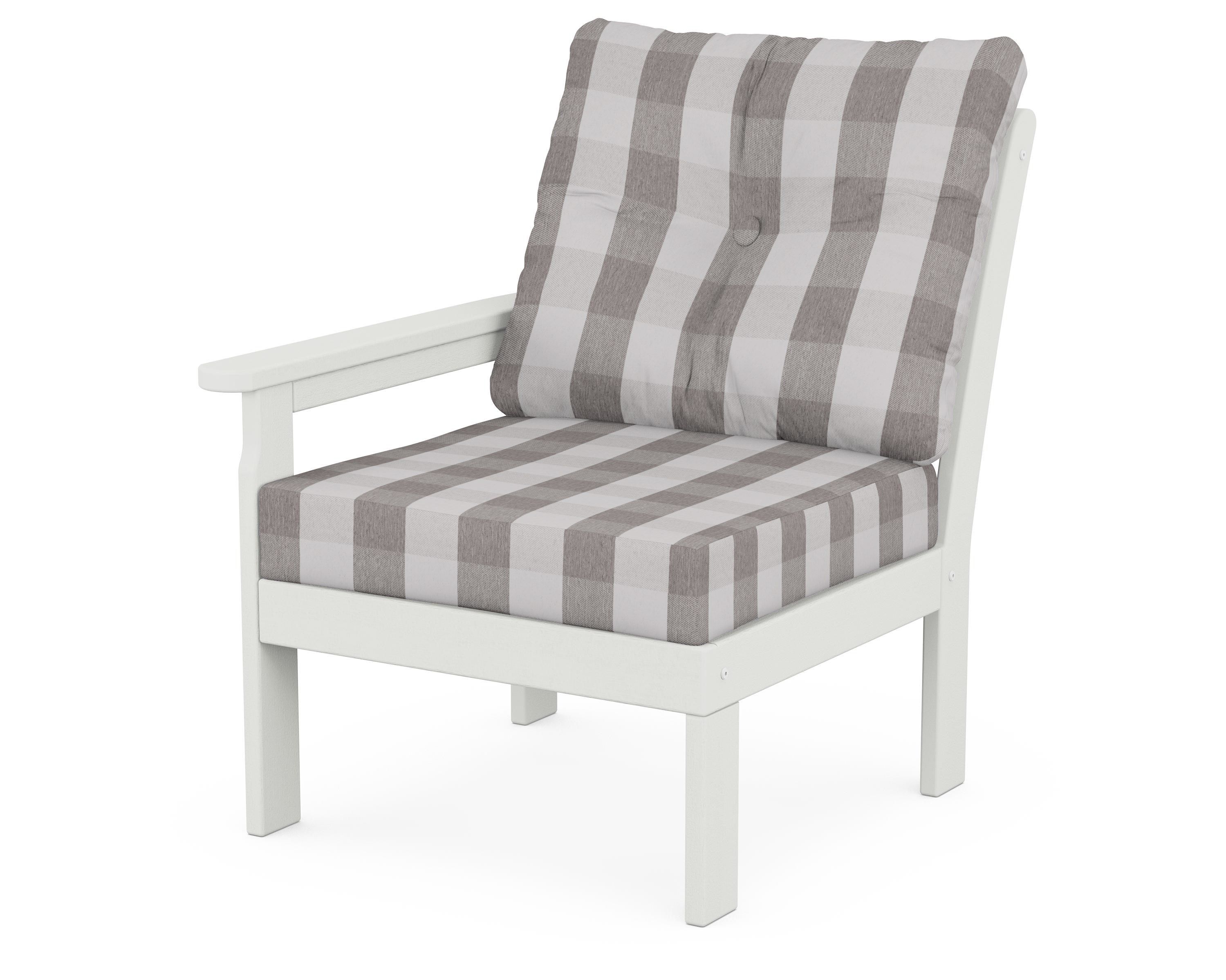 POLYWOOD® Vineyard Modular Left Arm Chair in Vintage White / Buffalo Plaid Grey Mist