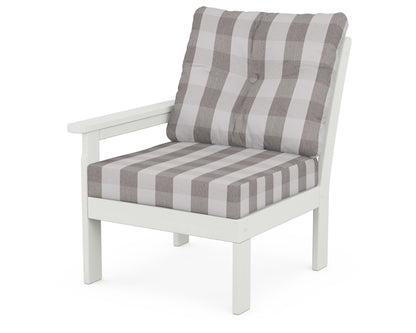 POLYWOOD® Vineyard Modular Left Arm Chair in Vintage White / Buffalo Plaid Grey Mist