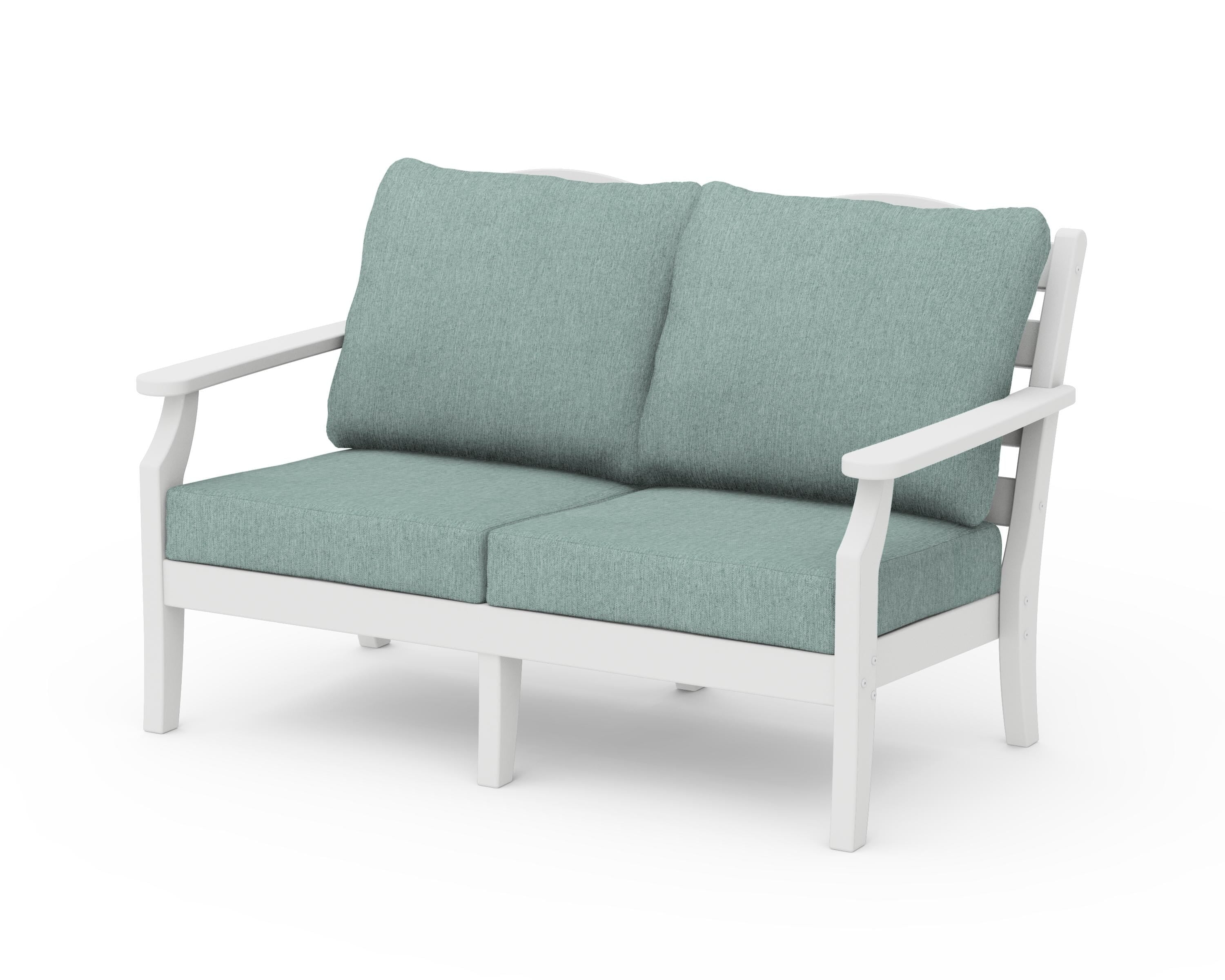 Draper James™ by  POLYWOOD® Savannah Deep Seating Loveseat in White / Glacier Spa