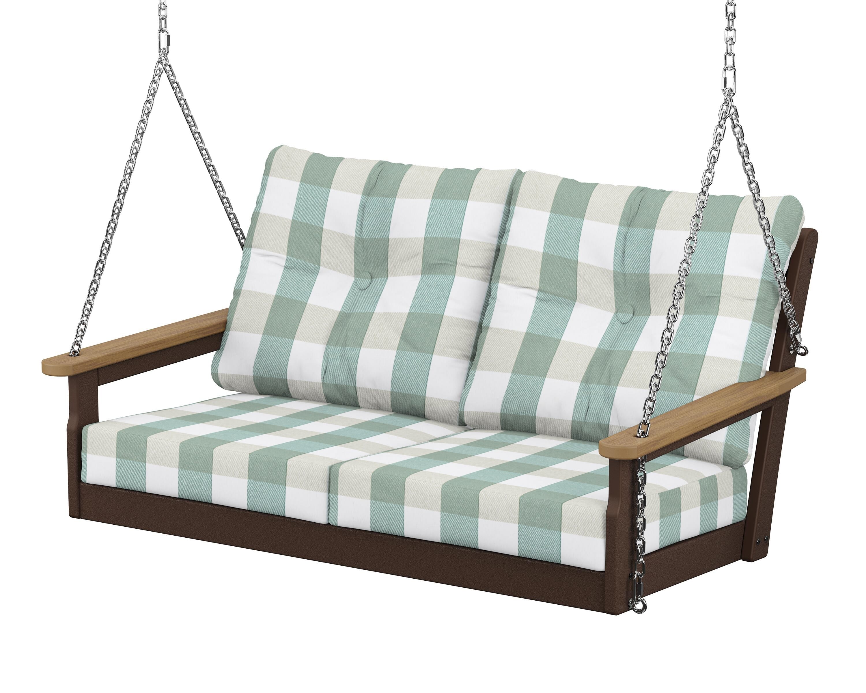POLYWOOD® Vineyard Deep Seating Swing in Mahogany / Natural / Buffalo Plaid Glacier Spa