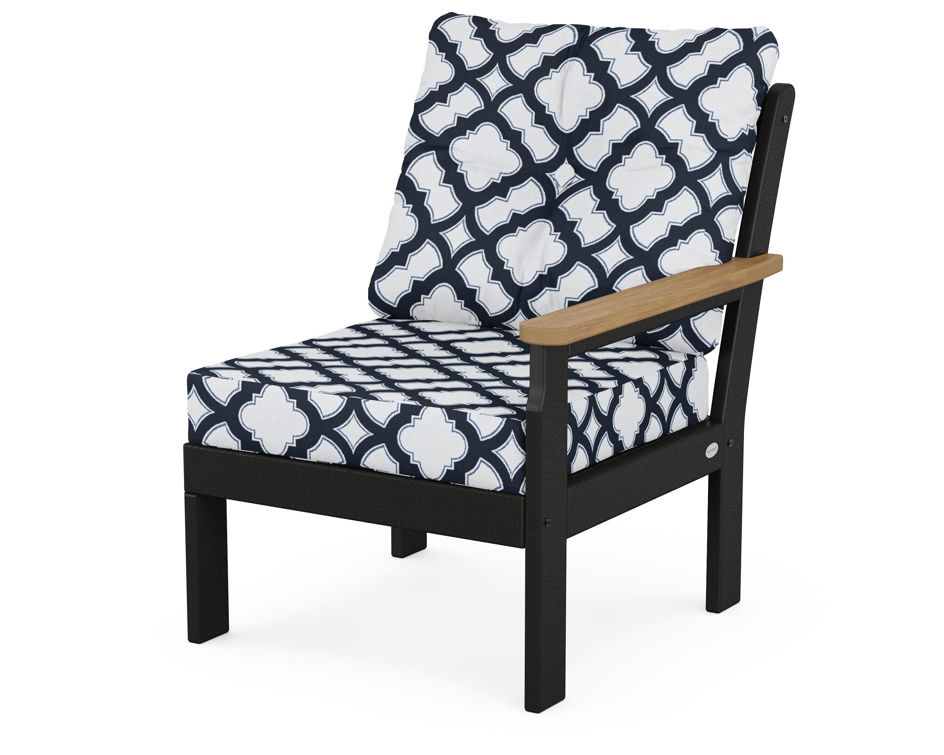 POLYWOOD® Vineyard Modular Right Arm Chair in Black / Natural / Trellis Marine Indigo