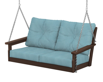 POLYWOOD® Vineyard Deep Seating Swing in Mahogany / Lattice Sky Blue