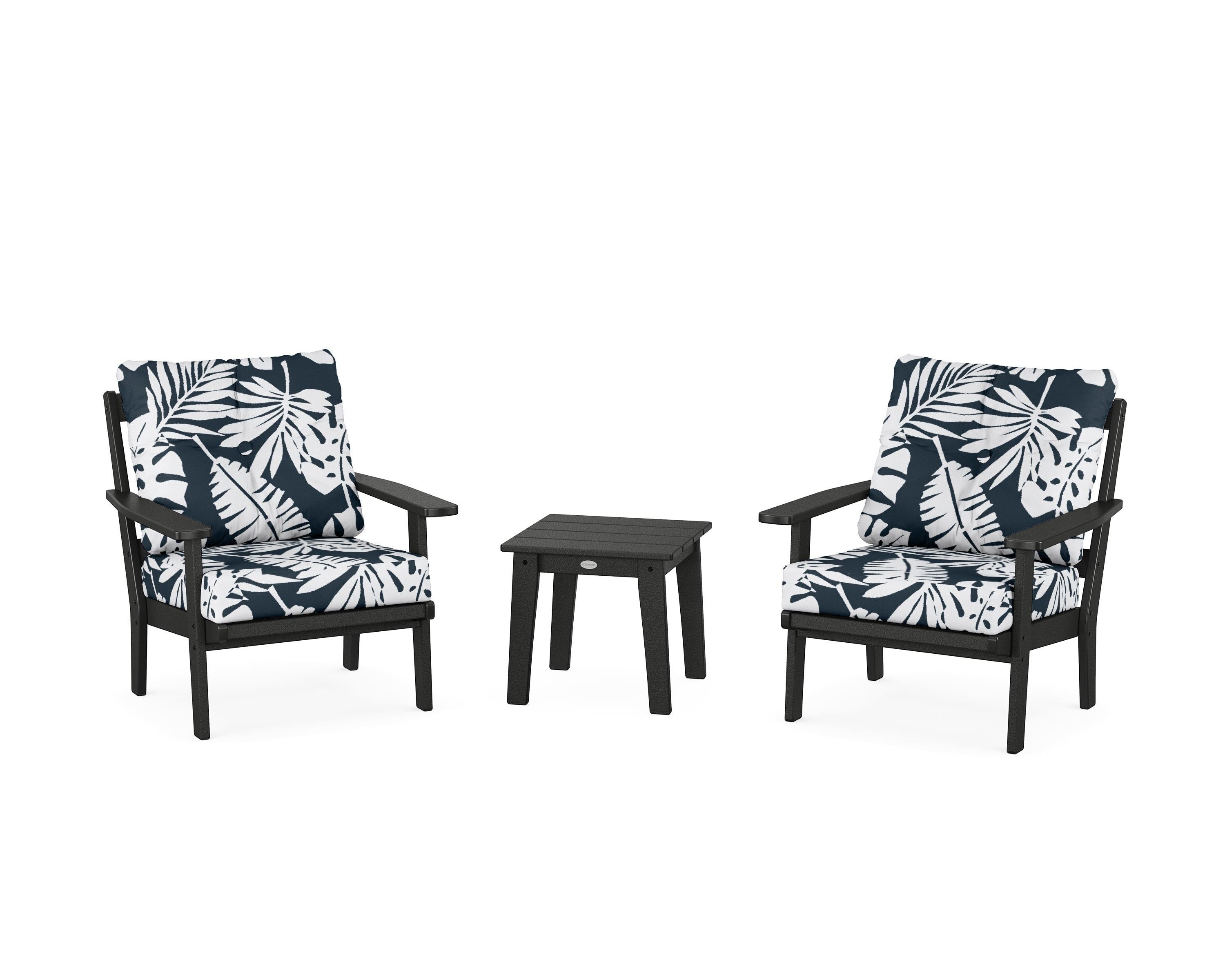 POLYWOOD® Prairie 3-Piece Deep Seating Set in Black / Leaf Marine Indigo