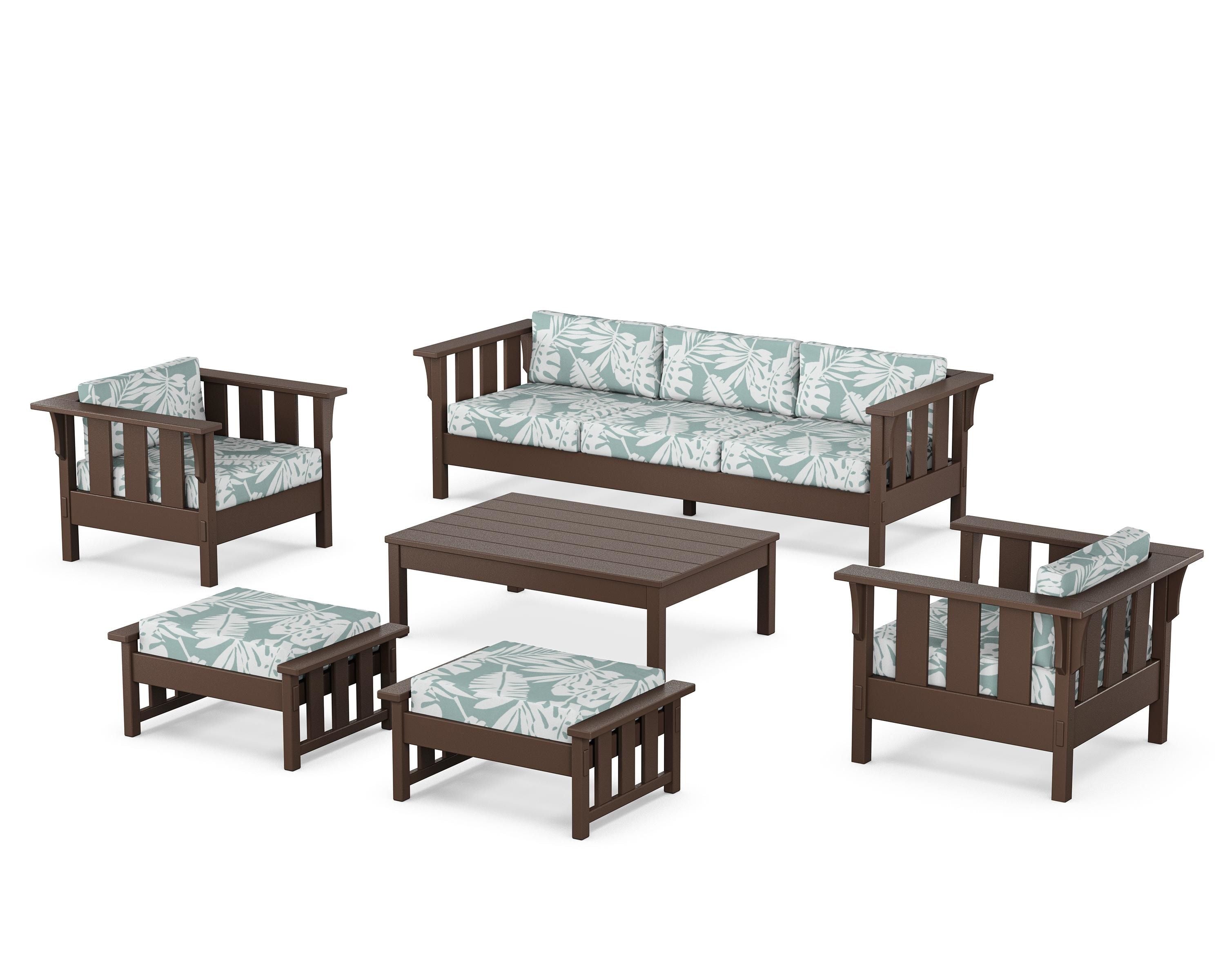 Martha Stewart by POLYWOOD® Acadia 6-Piece Lounge Sofa Set in Mahogany / Leaf Glacier Spa