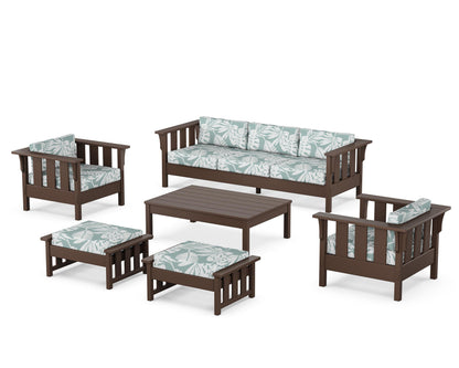 Martha Stewart by POLYWOOD® Acadia 6-Piece Lounge Sofa Set in Mahogany / Leaf Glacier Spa