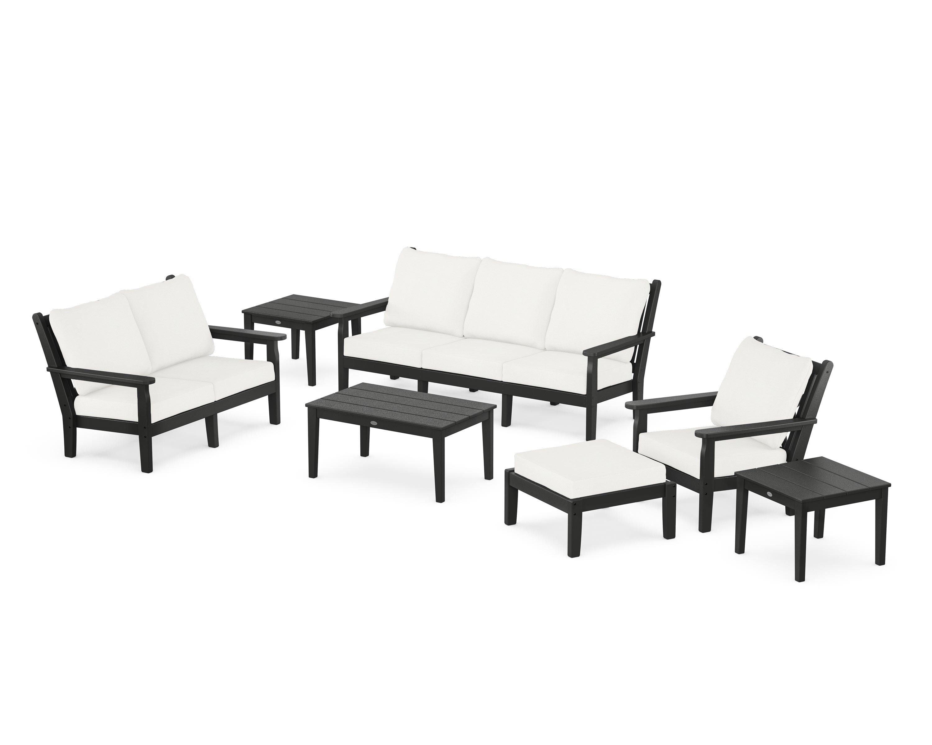 POLYWOOD® Chippendale 7-Piece Deep Seating Set in Black / Natural Linen