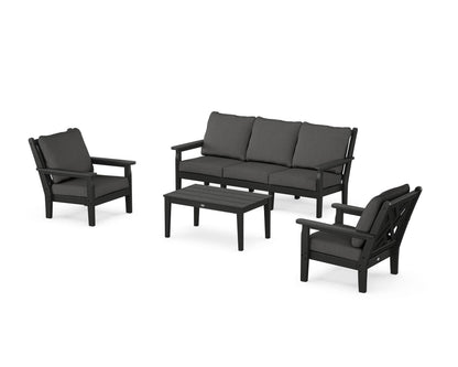 POLYWOOD® Chippendale 4-Piece Deep Seating Set with Sofa in Black / Spectrum Carbon