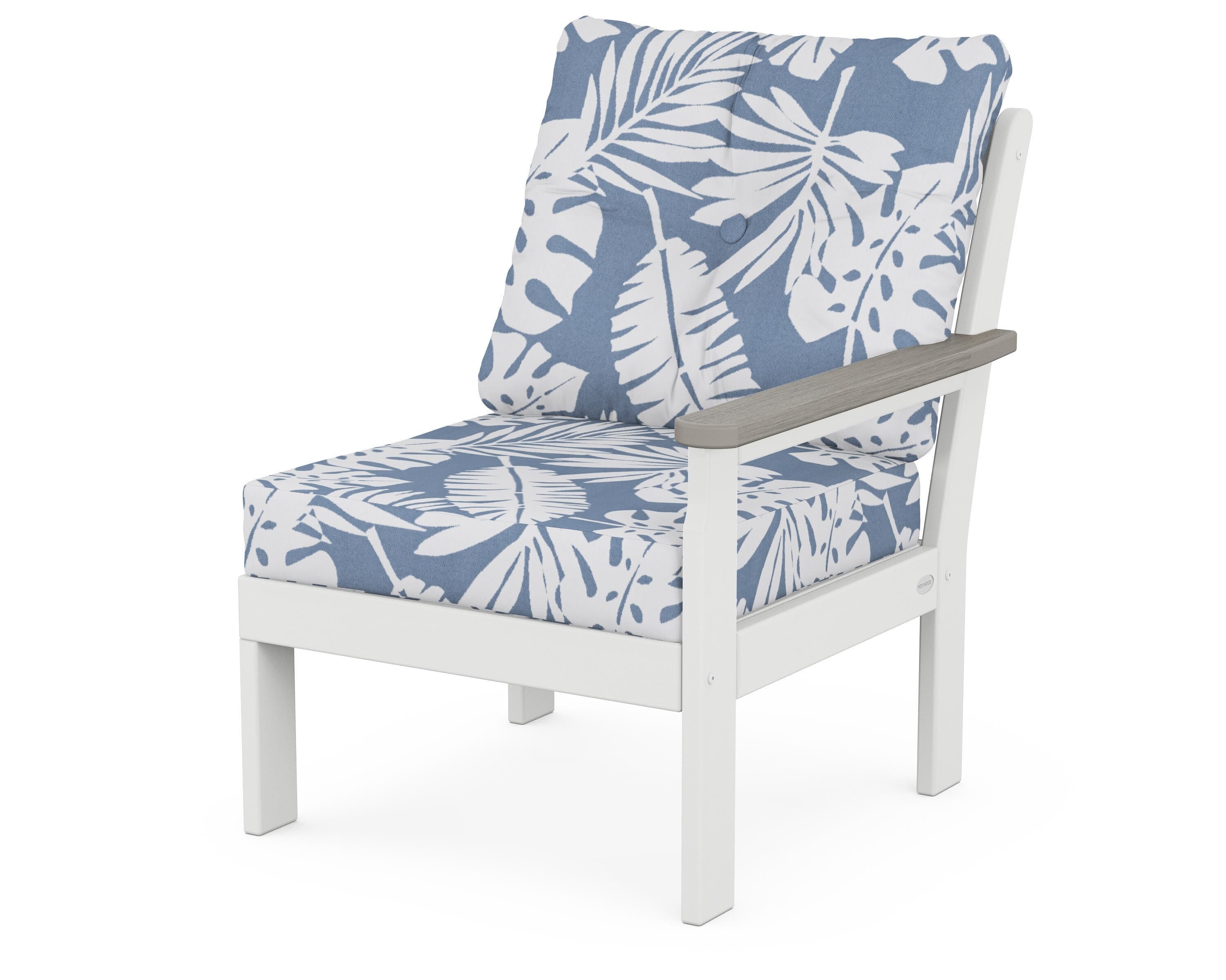 POLYWOOD® Vineyard Modular Right Arm Chair in White / Driftwood / Leaf Sky Blue