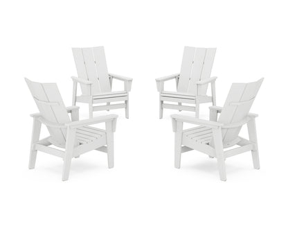 POLYWOOD® 4-Piece Modern Grand Upright Adirondack Chair Conversation Set in White