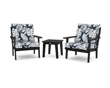 POLYWOOD® Lakeside 3-Piece Deep Seating Chair Set in Black / Leaf Marine Indigo