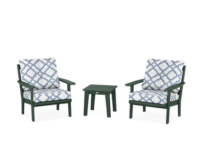 POLYWOOD® Oxford 3-Piece Deep Seating Set in Green / Trellis Sky Blue