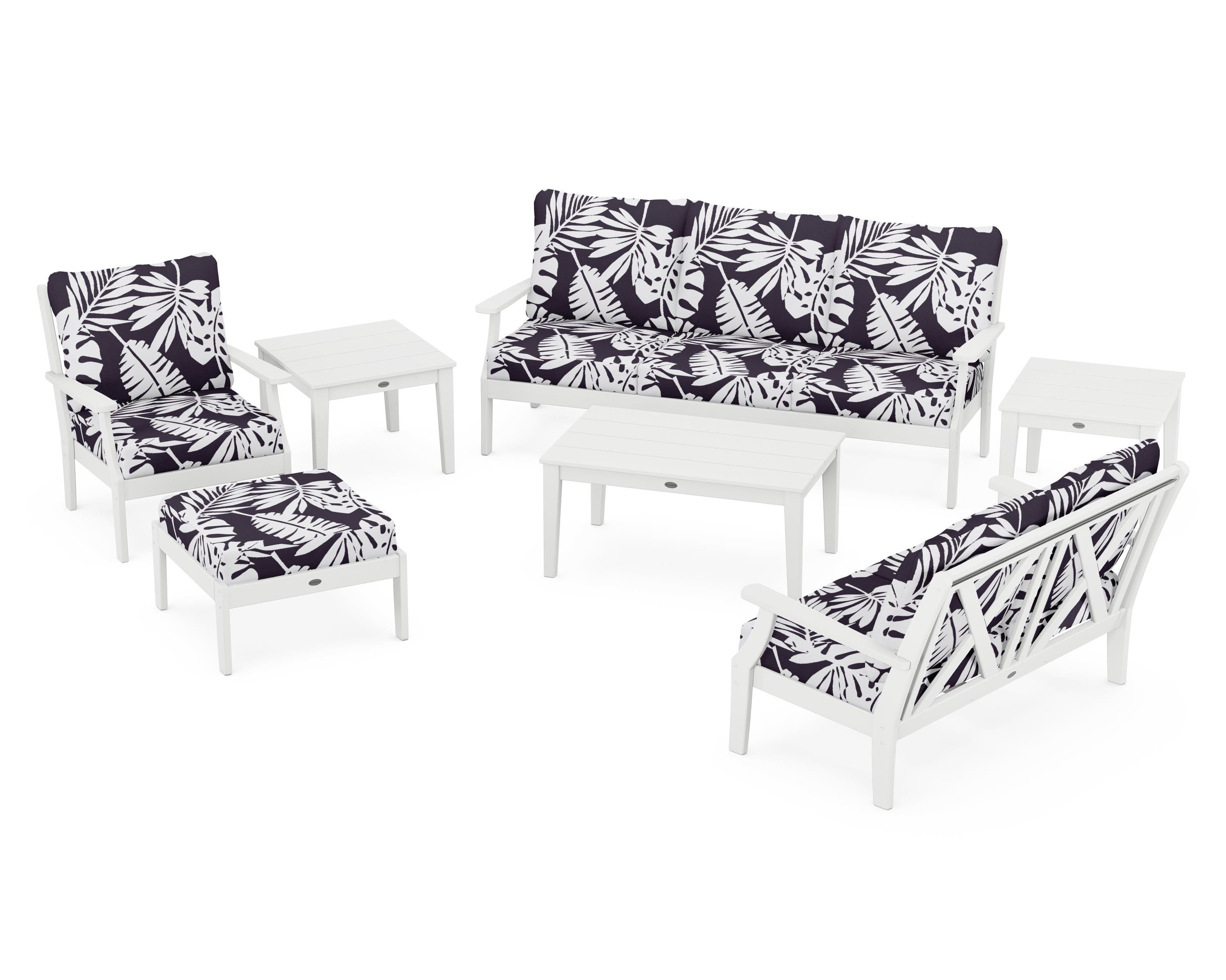 POLYWOOD® Braxton 7-Piece Deep Seating Set in White / Leaf Navy
